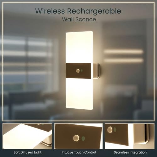 Aplique de pared con sensor de movimiento luz recargable táctil dormitorio 4