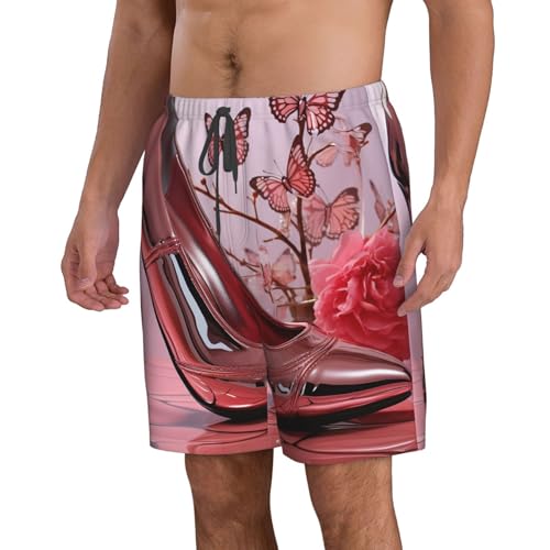 Men's Swim Trunks Quick Dry Bathing Suits Pink High Heeled Shoes Butterfly Beach Board Shorts Swimwear with Pockets2