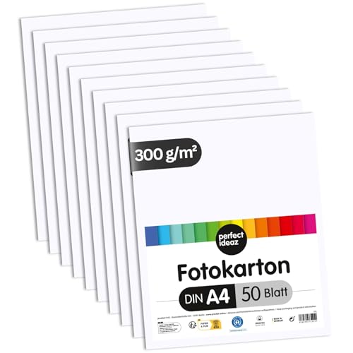 perfect ideaz – 50 Blatt Fotokarton DIN A4, 300 g/m² – Weiß,...