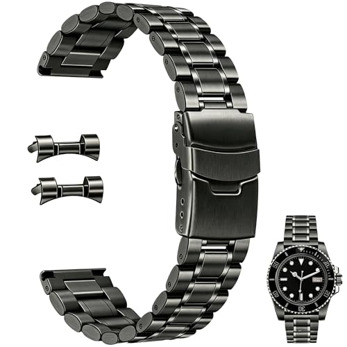 Image of Juntan 20mm 22mm Stainless Steel Watch Band Curved End Straight End for Men Women Metal Watch Bands Strap Quick Release Replacement Bracelet with Double Folding Buckle Silver