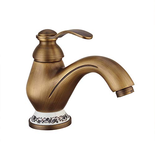 Grifo De Lavabo Grifo Baño De Latón Con Agua Fría Y Caliente Disponible, Antique Monomando Bronce Grifo De Cuenca Con Válvula De Cerámica, Ahorrar El Agua thumbnail