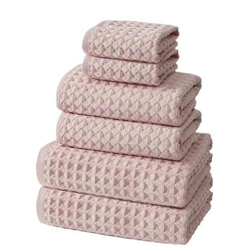 Serviettes de bain à séchage rapide en coton gaufré absorbant rose lot de 6