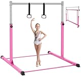 Safly Fun Gymnastics Bar for Kids Ages 3-15 for Home - Steady Steel Construction, Anti-Slip, Easy to Assemble, 3' to 5' Adjustable Height