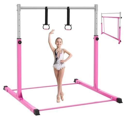 Safly Fun Gymnastics Bar for Kids Ages 3-15 for Home - Steady Steel Construction, Anti-Slip, Easy to Assemble, 3' to 5' Adjustable Height