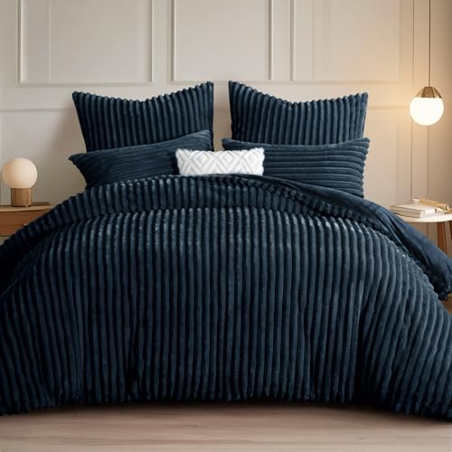 RUIKASI Winter Flanell Bettwäsche 200 x 200 Blau 3teilig - Plüsch Warme Flauschig Winterbettwäsche Cord Teddy Fleece Cashmere-Touch Bettbezug mit...