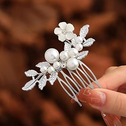 Fairvir Braut Schmuck Hochzeit Haarkämme Silber Perle Seite Kamm Blume Laub Braut Haarschmuck Cover