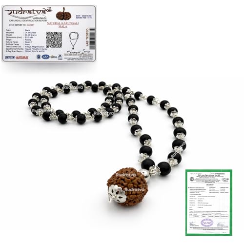 Image of Natural Karungali Mala with 7 Mukhi Rudraksha Pendant | 54 + 1 Beads | Govt. Lab Tested | Original Karungali Malai | Spiritual mala for Positivity, Protection & Prosperity