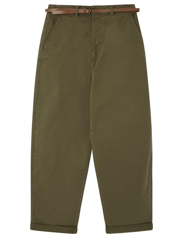 SPRINGFIELD Women's Casual Rolled Hem Belted Chino Pants, Clear Khaki, L