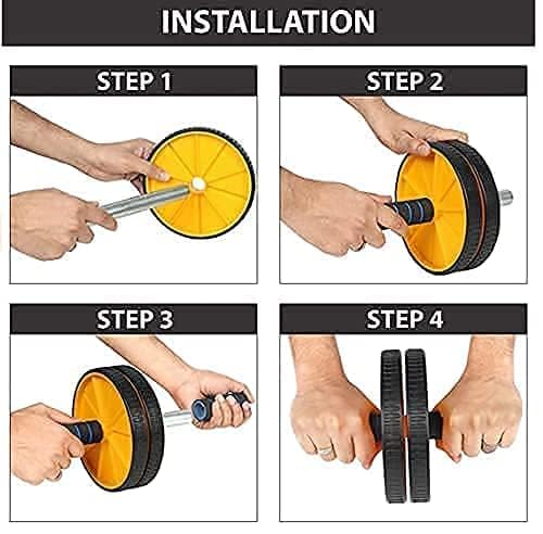 Image of LEAFED Premium Ab Wheel Roller with Knee Mat | Stainless Steel Anti-Rust Rod | Core & Abs Workout Equipment for Men & Women | Home Gym Fitness Roller (Up to 100 Kg) Yellow /Black
