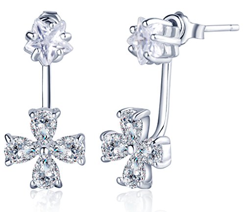 Infinite U Earring Jackets Four-leaf Clover 925 Sterling Silver Cubic Zirconia Studs Earrings Drop Dangle, more than 2 Wearing Ways
