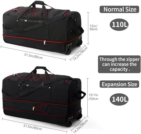 Borsone Da Viaggio 40L Pieghevole - Bagaglio A Mano Per Weekend, Sport E Palestra, Nero - Foto 7