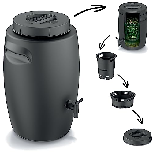 Kosz na kompost, kosz na śmieci, pojemnik na nawóz z kranem, 25 l, czarny, antracytowy, kompostownik na odpady organiczne