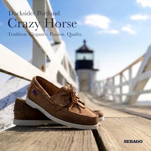 Sebago Portland Crazy H Boat Shoes - Patterned & Distressed Waxed Leather Mocassins with Leather Sock Lining and Non-Marking, Non-Slip Rubber Outsoles, Brown Tan - 9.5 Regular2