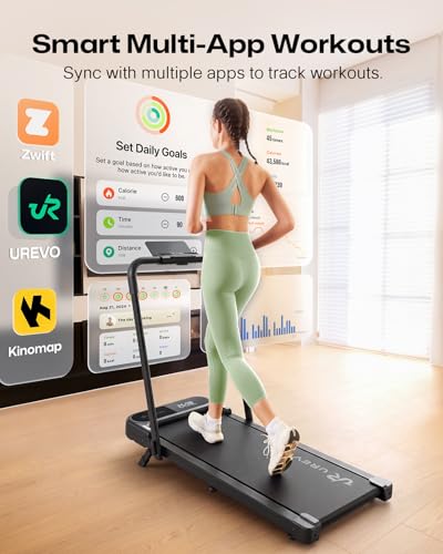Image of UREVO Strol 2E Pro Smart Incline Walking Pad Treadmill with APP, 12% Incline, Compact Walking Pad with Safety Handle, Plug & Play, Desk Treadmill with LED Display, Walking & Running for Home Office
