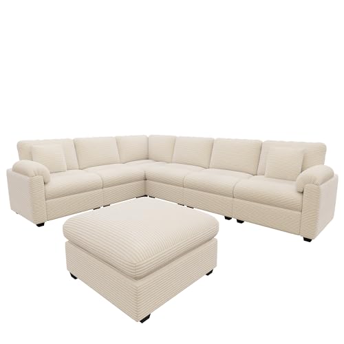 Canapé d’angle modulable velours côtelé XXL Sapgaks