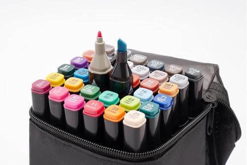 Image of FINEMOE Dual Tip Marker Set of 48 Alcohol Markers with Portable Storage Bag, Waterproof Sketch Pens for Kids, Artists & Students, Quick-Dry Colour Art Kit for Drawing, Journaling, Gifts for Girls (48)