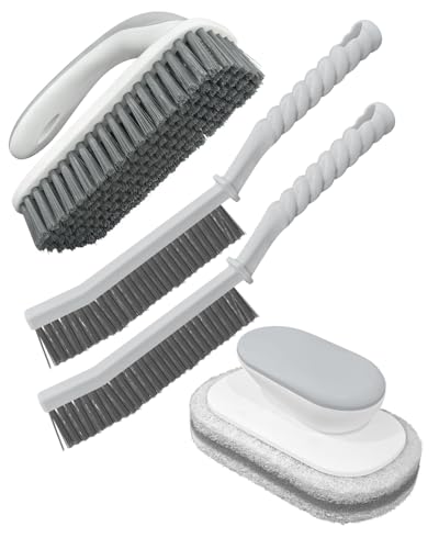 4Pcs Cleaning Brush Set Crevice Cleaning Brush and scrubbing brush&Scouring pads for bathroom Floor Tub Tile Shower Bathroom and Kitchen Surface