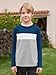 Haloumoning Boys Long Sleeve Shirts Kids Fashion Fall Tops Crewneck Color Block Tees 5-14Y Navy