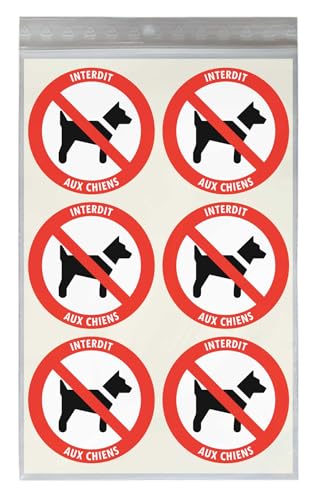 18 Stickers Ø 5 cm INTERDIT AUX CHIENS P021 - Lot de 18 étiquettes de signalisation en vinyle autocollant