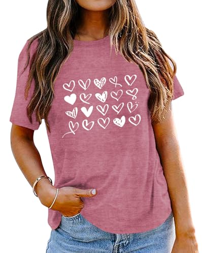 Image of Valentines Shirts for Women Valentine Love Heart Printed Graphic Tshirt Cute Girls Casual Top