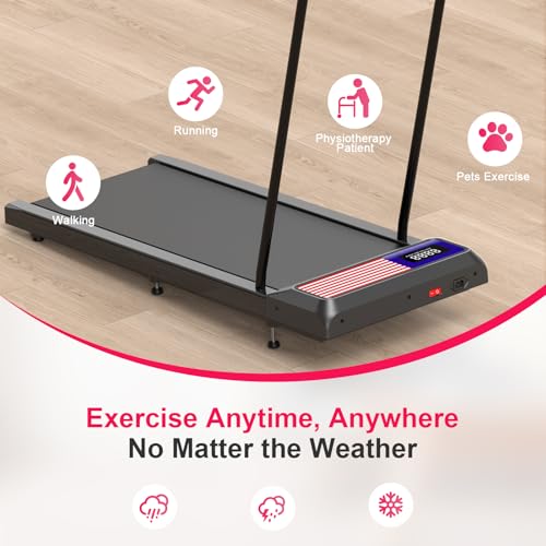 Image of Walking Mat Pad With Incline and Handle Bar, Treadmill with Handles, 4 in 1 Under Desk Treadmill, 2.5HP Low Noise Compact Treadmills Small Space with Remote Control,Portable Treadmills for Home Office