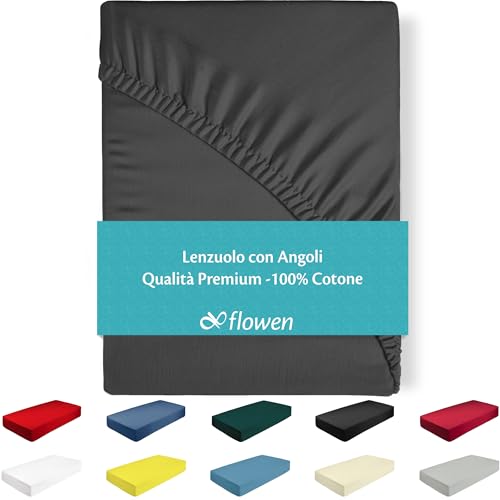 Lenzuola con Angoli Matrimoniale 160x190 cm Grigio Scuro in 100% Puro Cotone per Materasso fino a 30cm Tessuto Anti-Acaro e Traspirante di Alta Qualità Morbido Durevole e Lavabile in Lavatrice