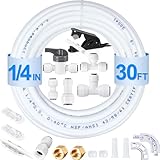 Refrigerator Water Line Kit - Food Grade Ice Maker Fridge Water Line Kit,1/4' O.D.30 FT Water Tubing with Quick Connect Fittings and Tubing Cutter for Refrigerator,Ice Maker,RO Filter System