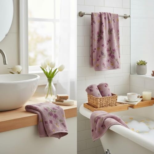Image of 500 GSM Microfiber Hand Towels | Ultra Soft Absorbent Multipurpose Face Towels for Kitchen, Bathroom & Baby Care | Floral Printed Quick Dry (Multicolor, Set of 6)