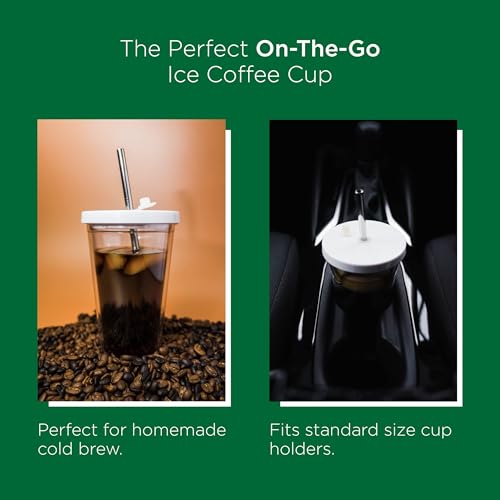 Reusable Iced Coffee Cup (24 Oz/Venti), Leak Proof and Double Wall Insulated Iced Coffee Tumbler, Come with Reusable Plastic and Metal Straws and Straw Cleaner - White