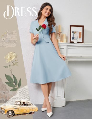 Bridesmay Vintage Cocktail Tea Party Dresses Collar Short Sleeve Fit and Flare Work Church Dress2