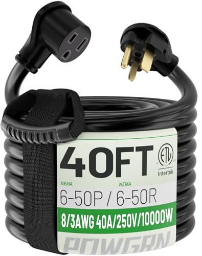 POWGRN 40 Foot 40 Amp 8 Gauge 250V NEMA 6-50P to 6-50R 3 Prong Welder Extension Cord, Heavy Duty...
