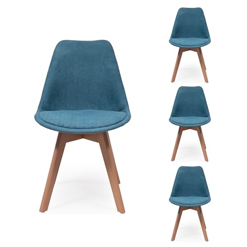 Homely | Pack de 4 Sillas de Comedor New Day Tela | Diseño Nórdico | Asiento de Tela Suave Pespunteado | Asiento Acolchado...