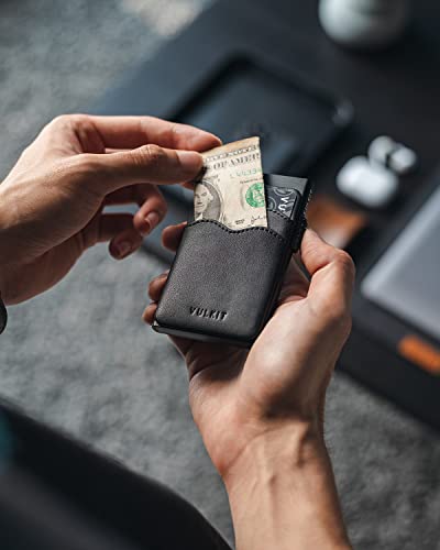 Image of VULKIT Credit Card Holder Minimalist Slim Pop Up Wallet with Leather Slots RFID Blocking for Men and Women Holds 7 Cards and Notes Black