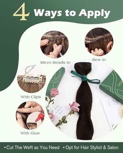 Image of Ugeat Weft Hair Extensions Human Hair, Sew in Extensions Real Human Hair Darkest Brown, Hair Extensions Weft 18 Inch 100g, Medium Length