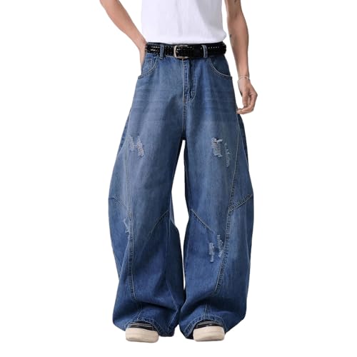 Men's Baggy Jeans Camouflage Barrel Leg Denim Cargo Pants Casual Loose Wide Leg Skater Denim Pants with Big Pockets
