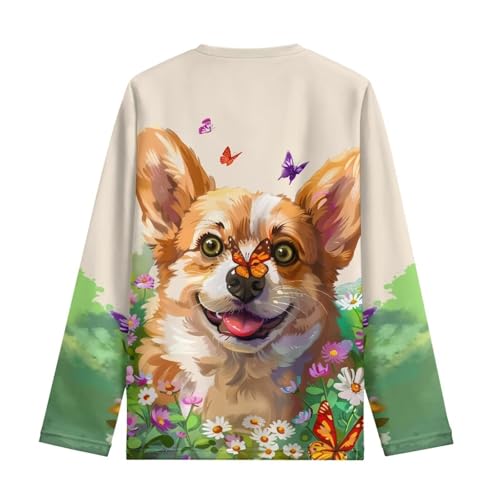 Image of Girls Cartoon Print Long Sleeve Graphic Tee Casual Crew Neck T-Shirts for 3-16 Years Little Girls