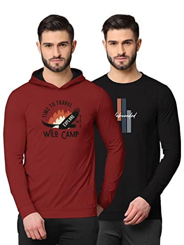 Image of BULLMER Mens Regular Fit Printed Fullsleeve Hooded Sweatshirts - Pack of 2