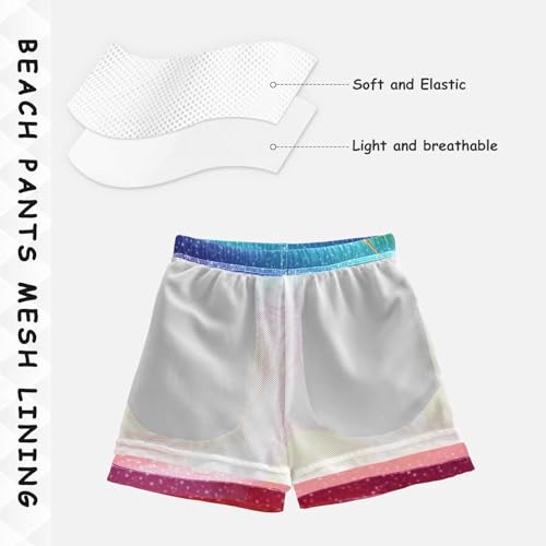 Pigsaly Boys' Swim Board Shorts Colorful Rainbow Unicorn Glitter Boy's Swim Trunks Kids Swimwear M4