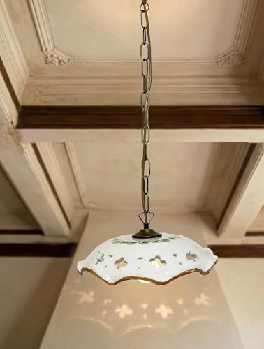 Lámpara colgante de cerámica con cadena y decoración artesanal de limones