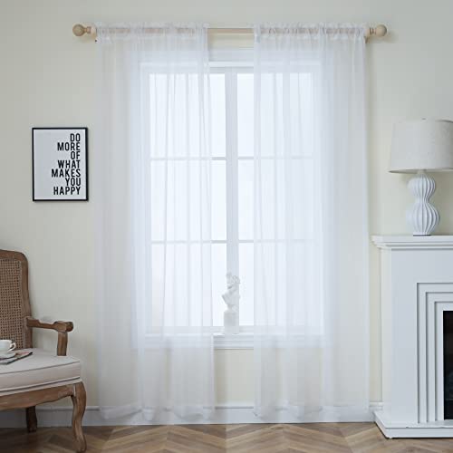 Nakitha White Sheer Curtains 84 Inches Long 2 Panels Set For Bedroom Living Room, Rod Pocket Light Filtering Window Drapes Treatments(W52 X L84) #TOP5