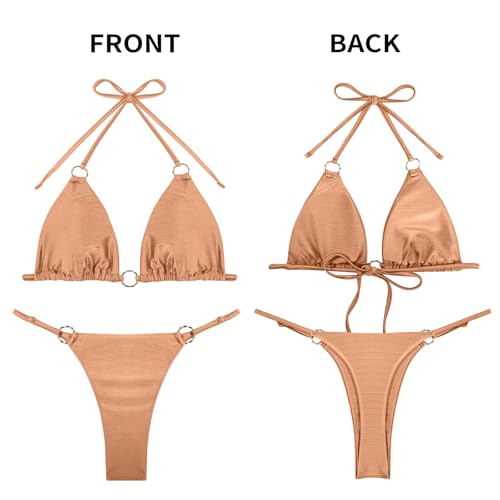 Image of MIKETAI Sexy Bikinis for Women 2 Piece Bikini Spaghetti Strap Swimsuits Solid Color Bathing Swimwear Triangle Bathing Suit