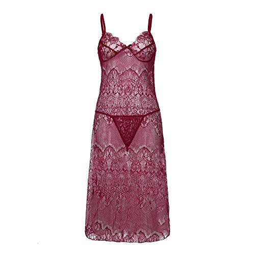 Lingerie sexy érotique pour femme avec robe de nuit en dentelle et string assorti