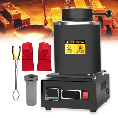 pedenencelia Horno Fusión Oro Eléctrico 1500 W,Kit Horno Fusión Automático,Control Temperatura,20-35 Minutos,con Crisol Grafito, Guantes Aislantes del Calor,Pinzas para Crisol Black-1kg
