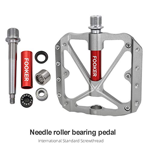 Fooker Mountain Bike Pedals Non-Slip Bike Pedals Platform Bicycle Flat Alloy Pedals 9/16 Needle Roller Bearing (It Red Needle Roller Bearing) #TOP7