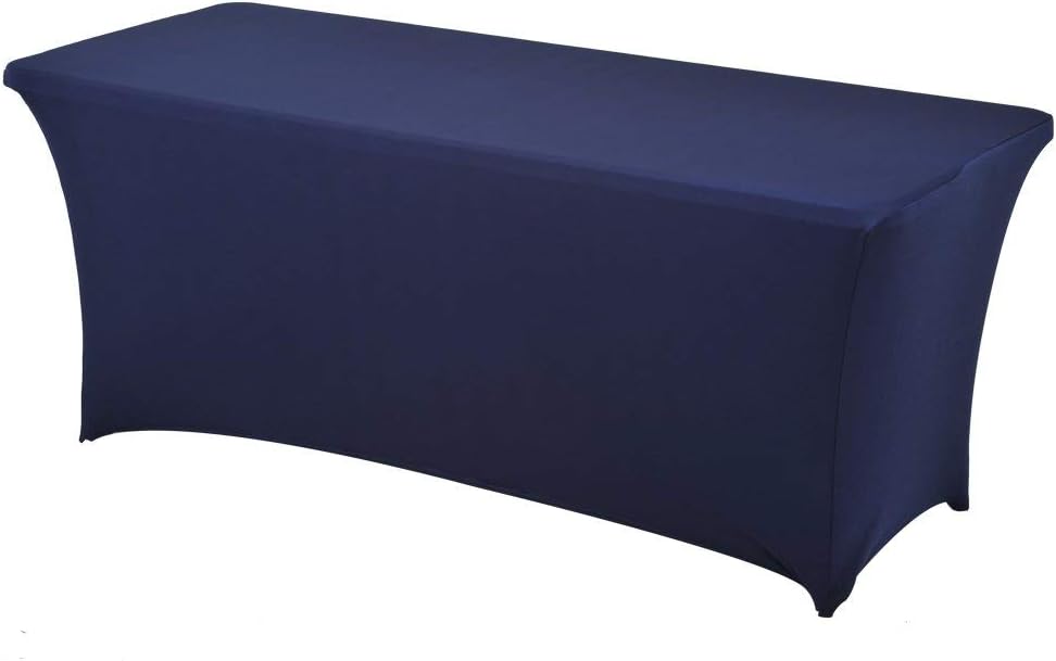 Spandex Stretch Lycra Table Cover Cloth 4ft Foot Rectangular Fit Wedding Banquet Trestle Table(4ft Navy Blue)