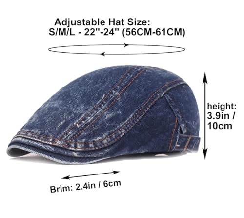 Image of Quanhaigou Men's Cotton Flat Ivy Gatsby Newsboy Driving Hat Adjustable Irish Cabbie Ivy Driving Hunting Cap (Washed Blue Denim)