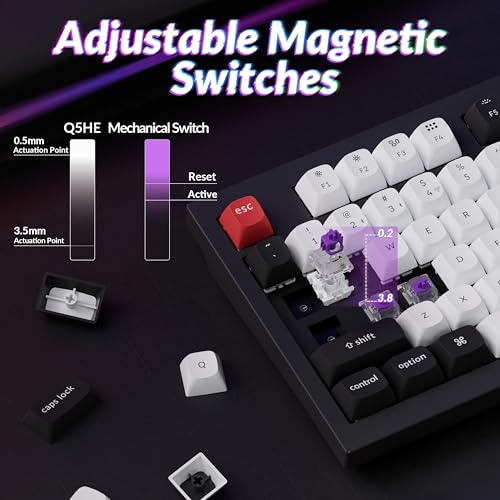 Image of Keychron Q5 HE Rapid Trigger Gaming Keyboard Wireless with Hall Effect Gateron Double-Rail Magnetic Switch Adjustable Actuation, 2.4 GHz /Bluetooth / QMK RGB Aluminum for Mac Windows Linux - Black