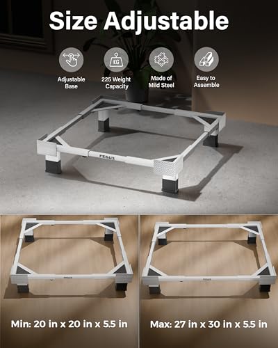 Image of FEDUS MAXISTAND Heavy Duty Metal Fridge Stand Trolley (No Wheels) Anti-Vibration Adjustable Base (20x20 to 27x30 Inch) for Single Double Door Refrigerator, 225kg Load Samsung, Haier, LG, Haier, Godrej