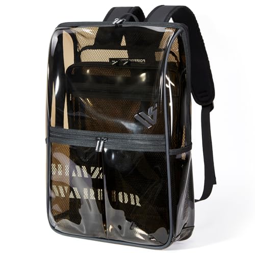 Unisex Clear Backpack Heavy Duty Large with Transparent Laptop Bag for Work, Black Plastic Backpacks Stadium Events for College Travel Sports