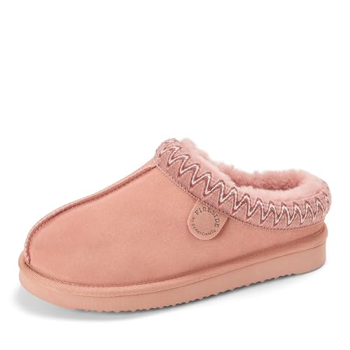 Image of Fireside by Dearfoams Women's Greta Genuine Shearling Clog Slippers, 100% Natural Suede Clogs for Outdoor & Indoor